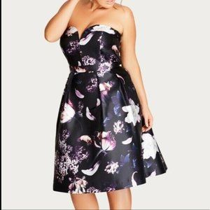 City Chic Dress Moody Floral Black Purple Size 16 Black Floral Pockets
